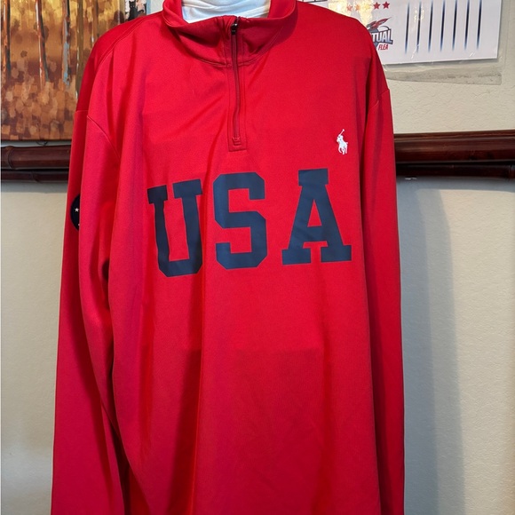 Polo by Ralph Lauren Red Quarter-Zip Sweatshirt USA Olympics